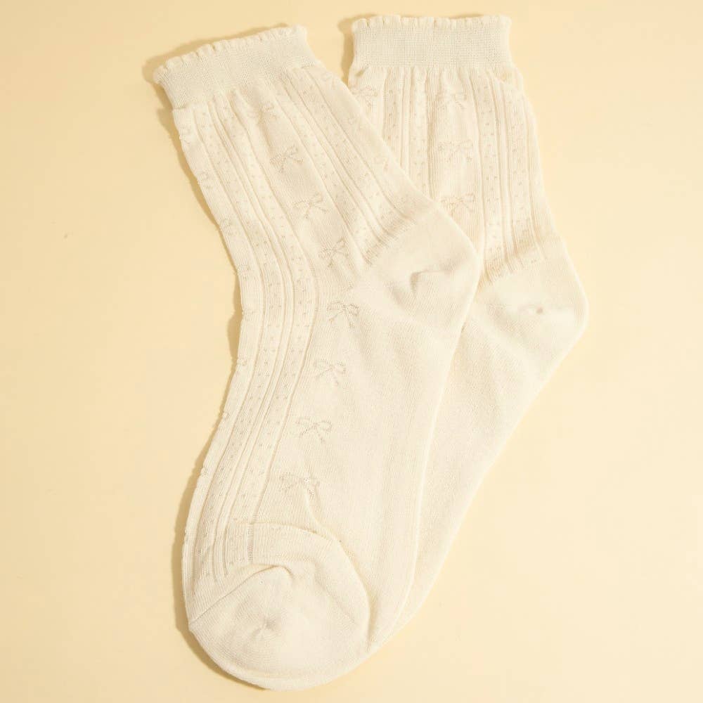 Subtle Bow Accents Socks - Beige