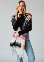 Black & Multicolored Striped Scarf with Fringe