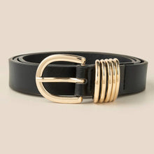 Multi Ring Leather Belt - Black/Gold
