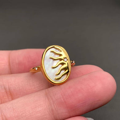 Inlaid Shell 18K Gold Plated Stainless Steel Sun Ring