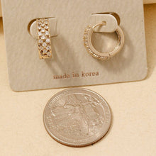 Rhinestone Checkered Hinge Hoop Earrings - Silver