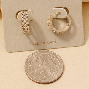 Rhinestone Checkered Hinge Hoop Earrings - Silver