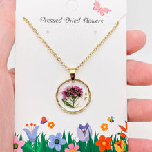 Dried Flowers Floral Irregular Round Pendant Necklace - Leucanthemum paludosum