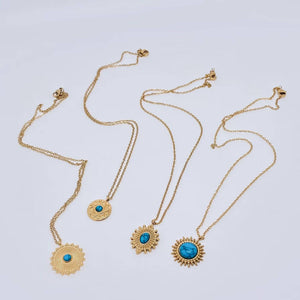 Inlaid Turquoise 18k Gold Plated Stainless Steel Necklace