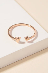 Gold Dipped Delicate Double Heart Open Ring - Gold