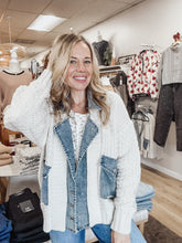 Aspen Ridge Mixed Media Cable Knit Denim Trim Jacket