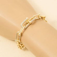 Gold Dipped Cz Pave U Link Chain Bracelet - Gold