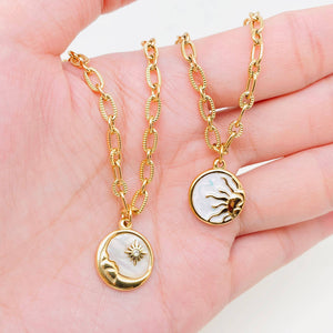 Moon Round Stainless Steel Pendant Necklace