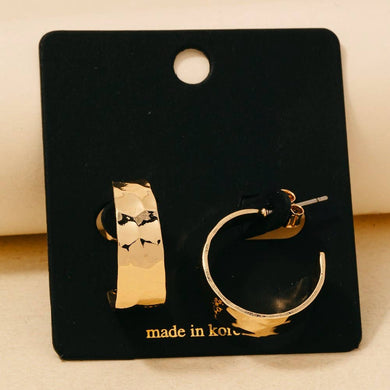 Wide Hammered Flat Hoop Earrings - Gold
