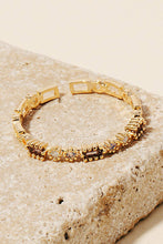 Round And Baguette Rhinestone Station Band Ring - Gold