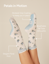 The Floral Grip Sock: Blue Roses - Lagree & Pilates