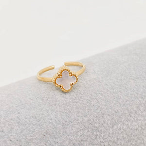 Heart Shaped & Clover 18K Gold Plated Ring - White