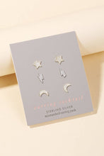 Sterling Silver Pave Moon Lightning Star Stud Earring Set