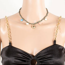 Stainless Steel Clam Shell Coin And Epoxy Charms Braided Necklace