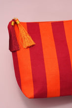 Striped Tassel Makeup Pouch - Pink/Ivory