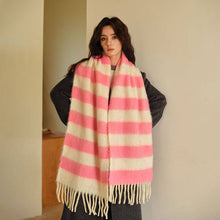 Blue-Brown Stripe Scarf - Thick Winter Wrap