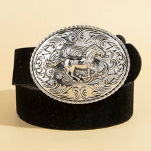 Western Large Engraved Horse Buckle Belt - Gold and Brown