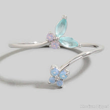 Gold Dipped Cz Butterfly And Flower Band Open Ring: Gold