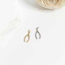 18K Gold PVD Stainless Steel Rhinestone Wishbone Charm Bar - Stainless Steel Silver