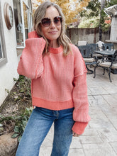 Two Tone Striped Casual Stripe Sweater Top - Coral