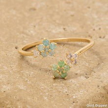 Gold Dipped Cz Flower Open Ring - Gold