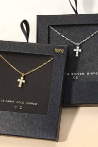 Secret Box Cz Mini Cross Charm Necklace - Gold