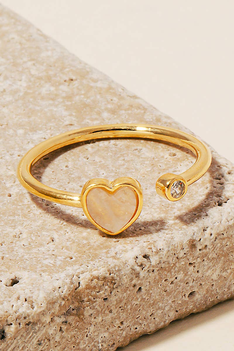 Gold Dipped Gold Dipped Gemstone Heart And Cz Stud Open Band Ring - Gold