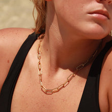 18K Gold Paperclip Chain Necklace Charm Bar -  16+02" / 2.5mm