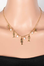 Fish And Pearl Charms Chain Necklace