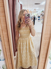 Buttercup Picnic Floral Embroidered Mini Gingham Spaghetti Strap Maxi - Butter Yellow