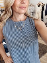Harbor Stripe Shift Dress with Back Cut Out Detail - Navy