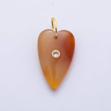 18K Gold Filled 35mm Carnelian, Aventurine, Quartz Long Heart Gemstone Charm Bar | AH890 AH891: Green Aventurine