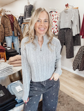 Alpine Ridge Brushed Cable Knit Zip Up Sweater - Heather Grey