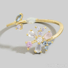Gold Dipped Cz Multicolor Pastel Floral Ring - Gold