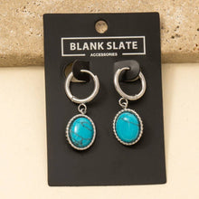 Oval Turquoise Stone Drop Earrings - Silver
