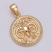18K Gold Filled Zodiac Horoscope Sign Constellation Medallion Pendant Charm Textured Coin Decorative Edge for Necklace Jewelry Making | A-A1761-A-A1766: Libra