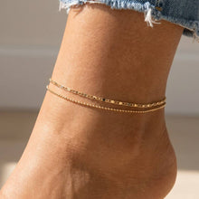 Dainty Double Strand Layered Flat Chain Anklet - Gold