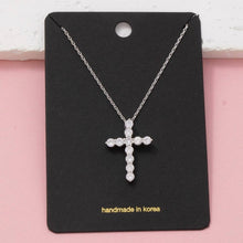 Cz Studded Cross Pendant Necklace - Silver