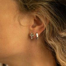 18K Gold PVD Stainless Steel Round Stone Cross Earrings: Stainless Steel Silver