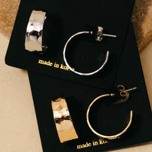 Wide Hammered Flat Hoop Earrings - Silver
