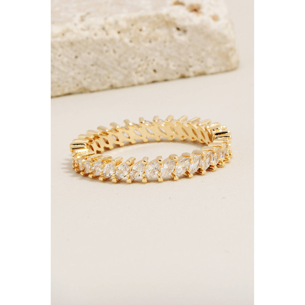 Oval Stud Pave Metallic Band Ring - Gold