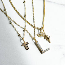Skinny Cable Charm Bar Necklace 16" - Gold