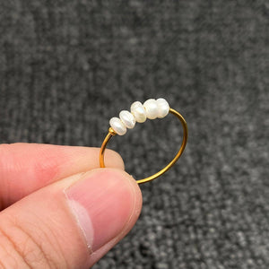 Pearl Beaded 18K Gold Plated Stainless Steel Fine Ring - Size 6