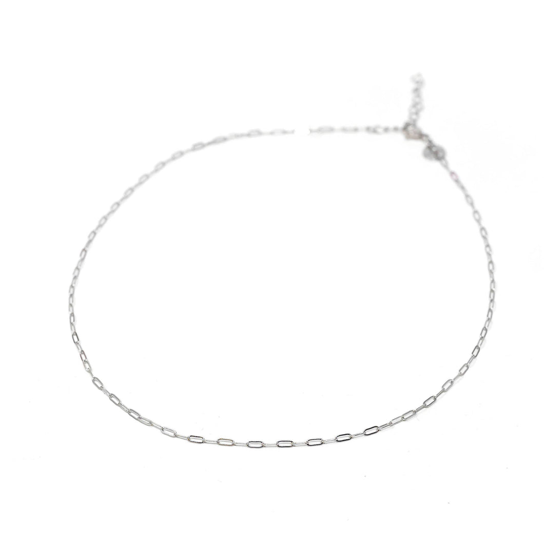 Mini Paperclip Chain Necklace | Threader Charm Bar Necklace - Silver / 14