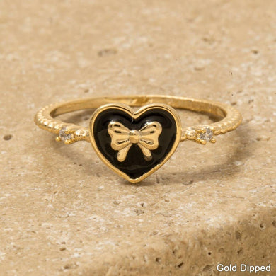 Gold Dipped Enamel Ribbon Bow Heart Ring