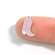 18K Gold PVD Stainless Steel Epoxy Pink Cowgirl Boot Charm Bar - Gold