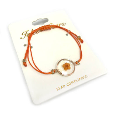 Pressed Flower Waxed Cord Adjustable Pull Tie Bracelet: Orange