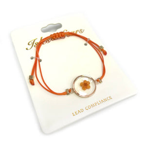 Pressed Flower Waxed Cord Adjustable Pull Tie Bracelet: Orange