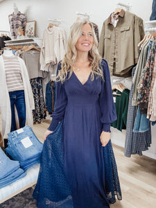 Midnight Riviera Lace Panel V Neck Maxi Dress - Midnight