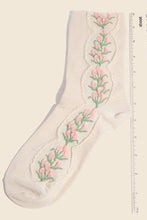 Beige Floral Tulip Vine Embroidered Socks